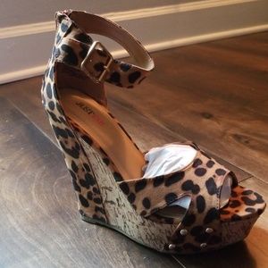 NIB Leopard and Cork Wedge Heel